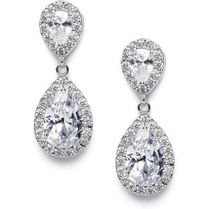 SWEETV Cubic Zirconia Teardrop Bridal Earrings, Rhinestone Dangle Earrings for Wedding Prom Anniversary