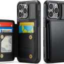 Vinich for iPhone 16 Pro 6.3" Wallet Case with Card Holder, RFID Blocking Credit Slots Kickstand Shockproof Phone Cover for Women Men, Black