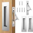 HBL' Pocket Door Hardware Set  2 Recessed Flush Finger Pulls & 1 Edge Pull, Made of 304 Stainless Steel, Template Included, Silver.