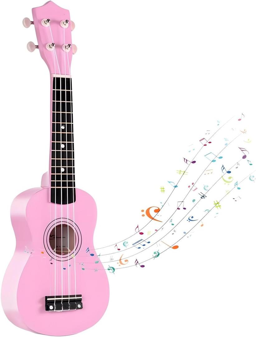 21 Inch Wooden Acoustic Guitar Musical Instrument for Beginner (Pink)