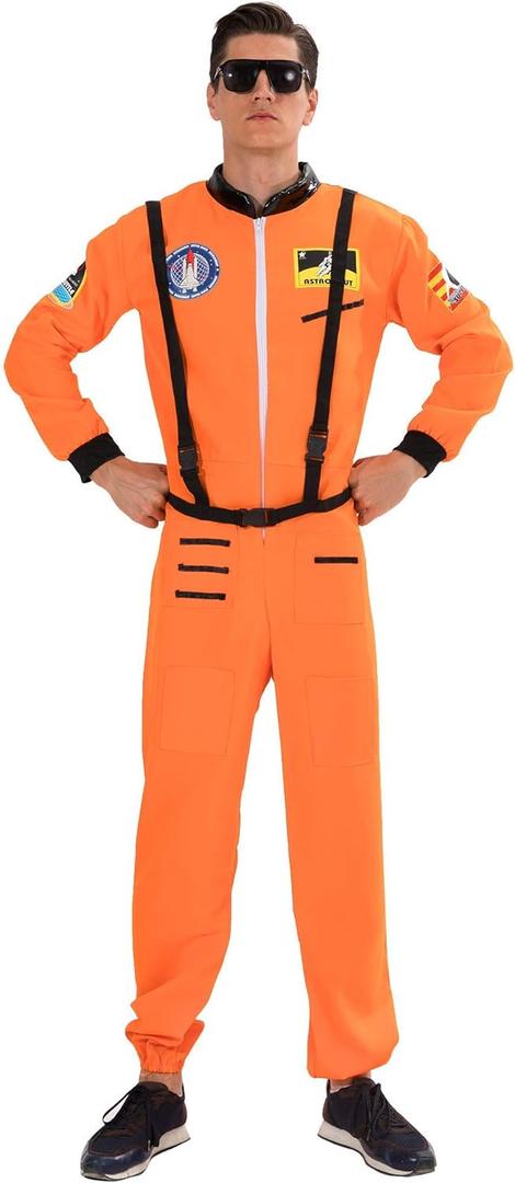 EraSpooky Astronaut Costume Men Halloween Spaceman Suit Adults Pilot (Orange)