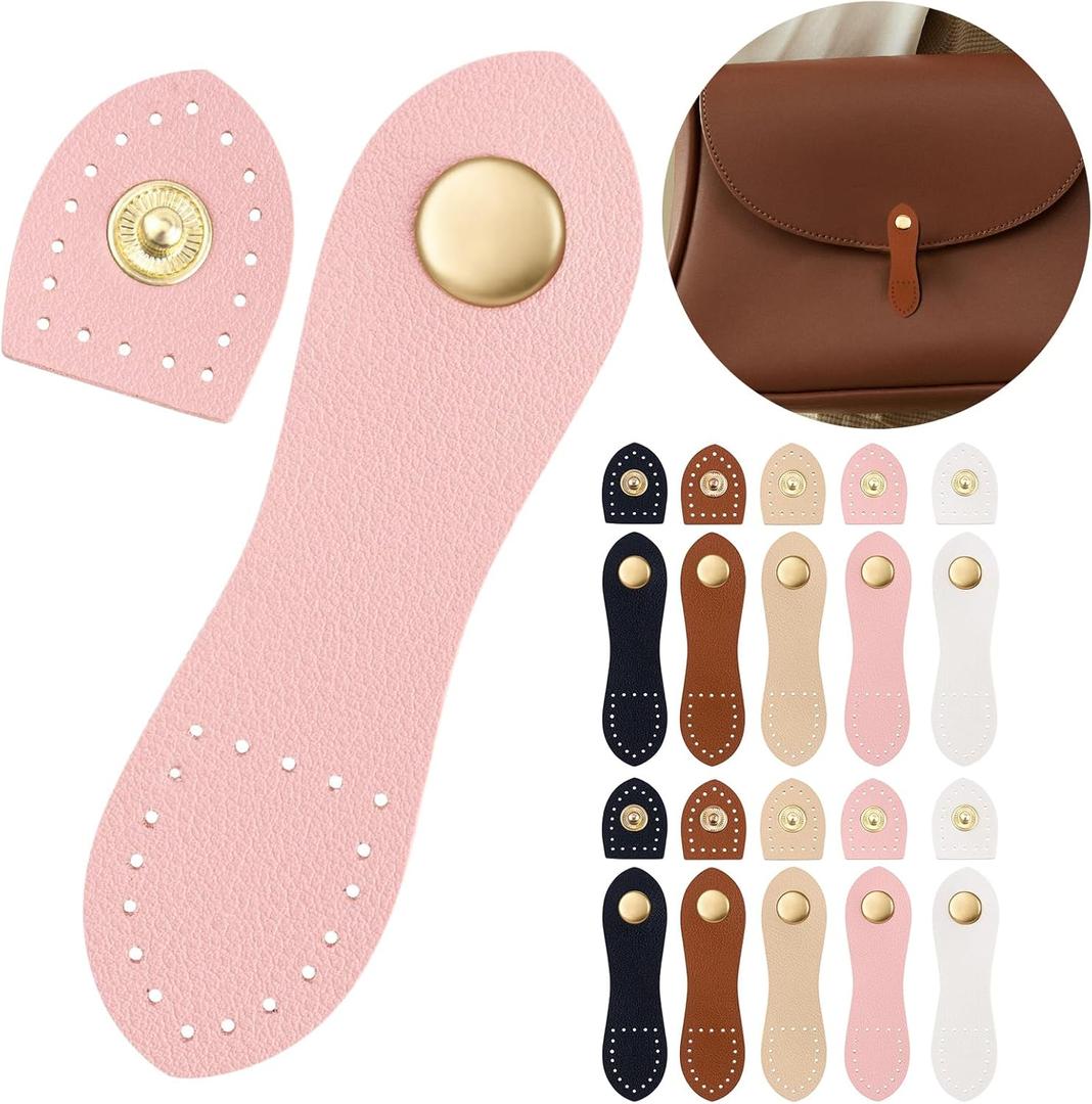 10 PCS Leather Snap Buckles, Mixed Colors, 3.6x1in, Durable PU Leather, Metal Snap Button Closure, Sew On Purse Closure Fasteners for DIY backpacks Bags Wallets Jackets Notebook Purse Crafts