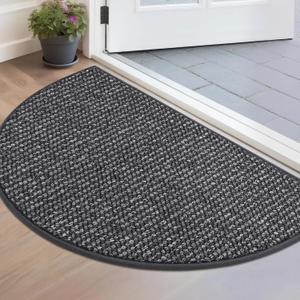 BEQHAUSE Dirt Trapper Door Mat 17" x 30" Half Circle Non-Slip Washable Doormats Entrance Rugs Absorbent Welcome Low Profile Floor Mats for Front Back Door and Entryway, Charcoal (1'5" x 2'6" (Semicircular))