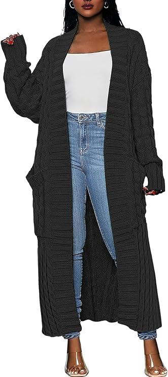 Caracilia Womens Long Cardigan Sweaters 2025 Fall Open Front Coat Long Sleeve Cable Knit Maxi Outerwear Trendy Jacket Clothes, Size XL