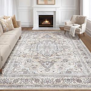 9x12 Area Rug Living Room: Washable Boho Large Neutral Vintage Soft Rugs Stain Resistant Farmhouse Non Slip Indoor Floor Carpet for Bedroom Nursery Kids Playroom Office Dining Room Home- Ivory Gray