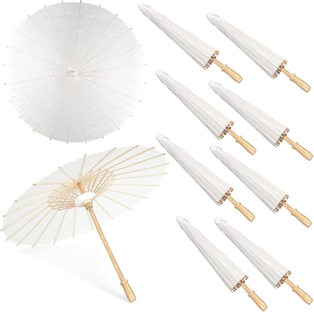 MOTOTO 8 Pieces 33 Inches White Paper Umbrellas Parasol Chinese Japanese Oiled Paper Umbrellas Decorative DIY Painting Parasol for Wedding Bridal Party Decor