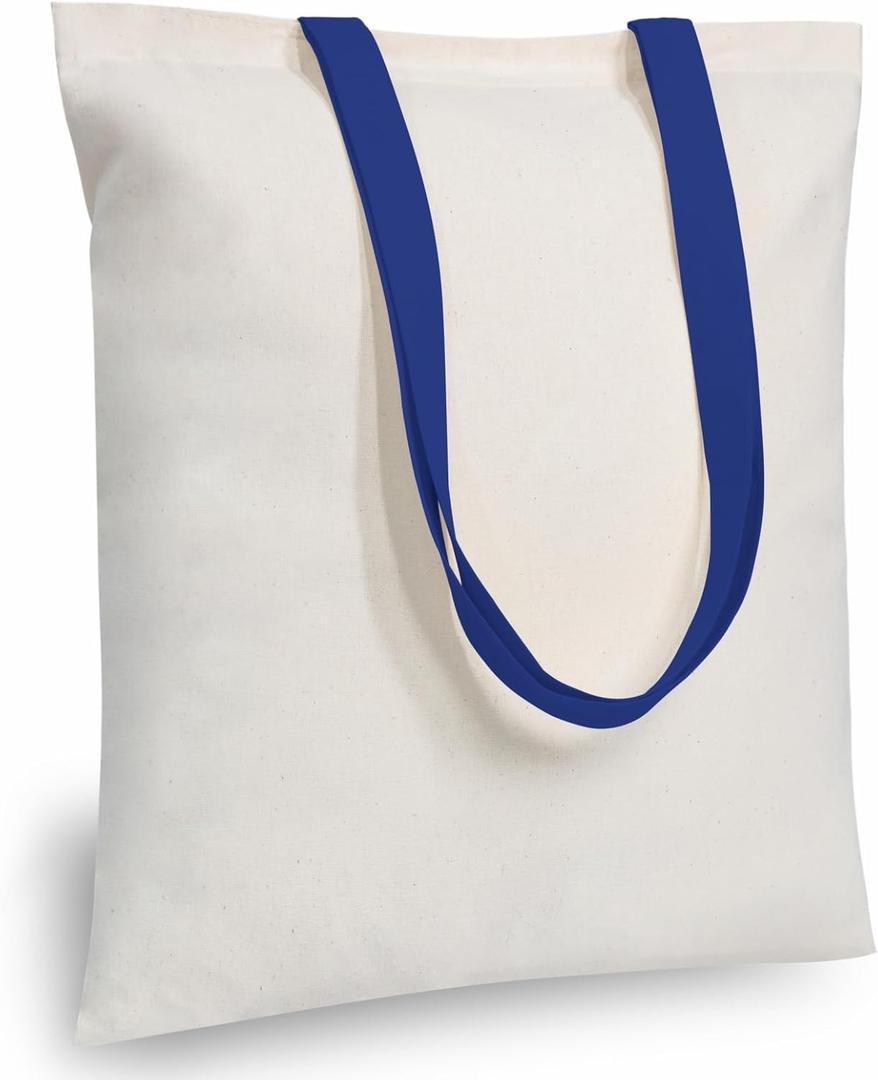 TOPDesign 12-Pack Economical 16"x15" Cotton Tote Bag, Lightweight Medium Reusable Grocery Shopping Cloth Bags, Suitable for DIY, Advertising, Promotion, Gift, Activity (Blue/Natural)