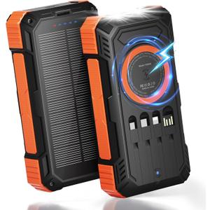 ERRBBIC Solar Charger Power Bank 49800mAh, 22.5W Portable Charger, 15W Wireless Charging, Solar Panel Charger, Built-in Four Cable, with USB C for Cell Phones, with Dual Flashlight for Camping