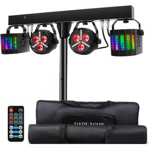 Telbum DJ Lighting Packages with Carry Bag, DJ Lights with Stand (7.5Ft) Sound Activated, DMX & Remote Control, Mobile Gig Light LED Party Bar Lighting System for Band, Booth, Stage, Wedding, Events