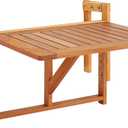 Idzo FSC Acacia Wood Folding Balcony Bar Table for Railings, Adjustable Height & Width, Teak Brush Finish Durable Against Weather, Ideal Spacious Dimension of 27 9/16 x 21 5/8 Inch, Rectangular Design