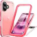 Cozycase for iPhone 16 Case Waterproof - 360 Heavy Duty with Screen/Camera Protector Shockproof IP68 Underwater Dustproof Water Dust Shock Proof Full Body/Front and Back Case Pink/Frosted Clear