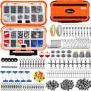 PLUSINNO 253/387pcs Fishing Gear Accessories Kit, Fishing Tackle Box with Tackle Included, Fishing Hooks, Fishing Weights Sinkers, Spinner Blade, Fishing Equipment for Bass Trout Bluegill Crappie