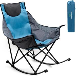 SUNNYFEEL Oversized Rocking Camping Chair, Fully Padded Patio Chair with Side Pocket, High Back Portable Lawn Recliner with Headrest, Outdoor Camp Rocker Chairs for Adults Heavy Duty 500 LBS Carry Bag, 1 Pc