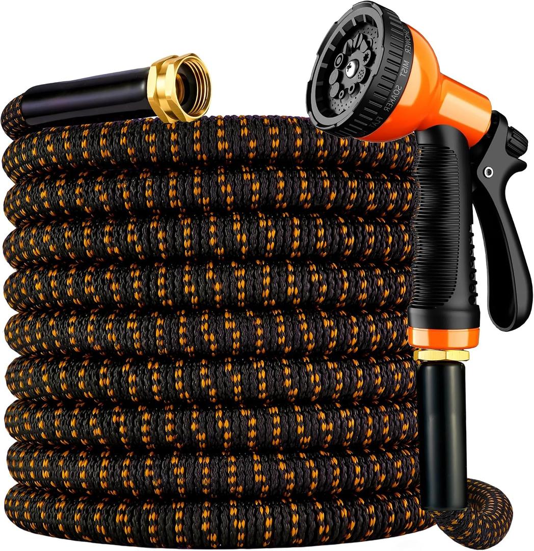 Expandable Garden Hose 100 ft with 10 Function Spray Nozzle, Flexible, Kink Free, Leak-Proof, Ultra Lightweight Retractable Stretch Water Hose 100ft for Yard, Lawn, Car Wash and Outdoor