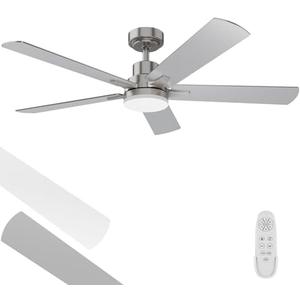 Ceiling Fan With Light 52-Inch, Remote Control Reversible DC Motors, 3CCT Dimmable Timer Noiseless, Nickel Ceiling Fan for Bedroom Living Room, Indoor&Outdoor ETL Listed