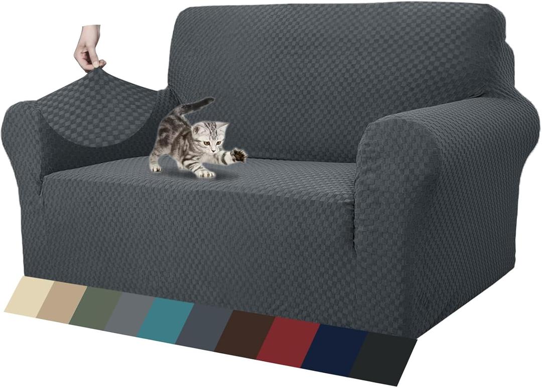 ZNSAYOTX 1 Piece Jacquard Couch Covers for 2 Cushion Couch High Stretch Loveseat Slipcover for Pets Dogs Anti Slip Love Seat Sofa Slipcover Furniture Protector (Loveseat, Dark Grey) (Medium (55"-69"))