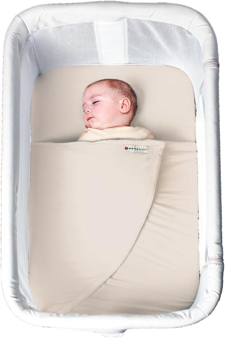Wrap Sheet Anti-Rollover Safe Sleep Blanket for Newborns Fits Bedside Sleepers, Pack & Plays, Mini Cribs Newborn Sleep Essential (Tan, Bedside Sleeper or Bassinet)