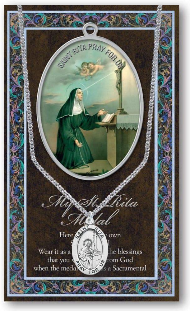 St Rita Pewter Medal on 18 Inch Chain with Embossed Pamphlet and Prayer
