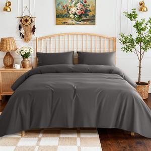 SONORO KATE 100% Egyptian Cotton Sheets - 800 Thread Count, 5-Star Hotel Sateen Weave Bed Sheets, Cooling, Soft & Breathable Bed Sheets Set, Fits 16" Deep Pocket - 4 PC (Dark Grey,Queen)