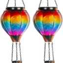 Starsoul 2 PC Rainbow Hot Air Balloon Solar Lantern with Flame Glass Outdoor Hanging Hot Air Balloon Solar Light Waterproof Garden Patio Yard Party Decorations