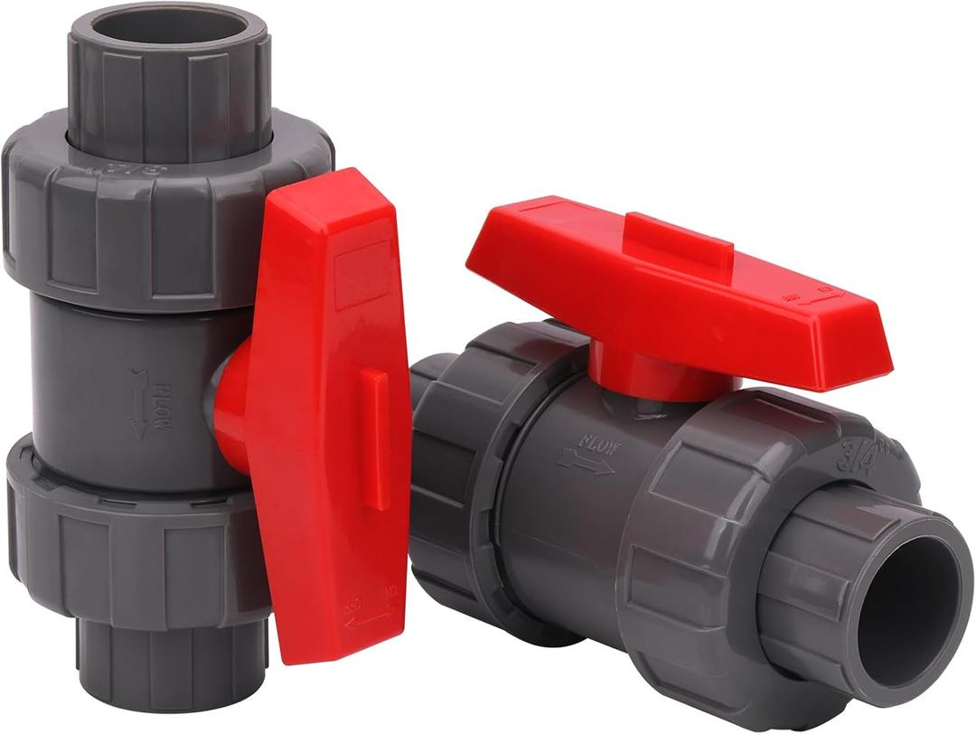 2Pack 3/4" PVC True Union Ball Valve Socket with Full Port (Slip x Slip) 3/4" PVC Double Union Full Flow Ball Valve Water Pipe Shut-off Valve for Water System,Reversible PTFE Seats