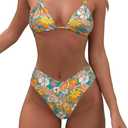 Bikini Sets for Women Sexy Halter Triangle String Bikini Cheeky V Cut High Waisted Thong Swimsuits 2 Piece (Medium, Light Green Floral)