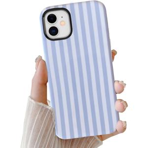 Cute Case for iPhone 12 Mini, Striped Phone Case for iPhone 13 Mini Aesthetic Pattern Design, Hybrid 2-Layer Shockproof Protective Cover for Girls Women (Blue,12mini/13mini)