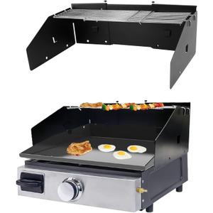 Universal Wind Guard and Griddle Warming Rack Set for Griddles From 16" to 28" without Hood, Wind Screen and Cooking Grid Grill Parts for Blackstone 17" & Other Griddles With Front Grease