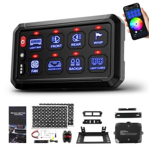 SUPAREE 8 Gang Bluetooth RGB Switch Panel,Toggle Momentary Flash Strobe Memory Function Auxiliary Switch Panel,Waterproof Circuit Control Relay System Box Universal for Truck ATV SUV UTV Boat