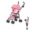 Dream On Me Rover Convenience Baby Stroller – Lightweight & Compact Travel Umbrella Stroller, Quick One-Hand Fold, Lockable Rear Wheels, Adjustable Canopy, 3-Point Safety Harness & Cup Holder - Pink