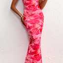 PRETTYGARDEN Women's 2026 Summer Floral Spaghetti Strap Maxi Dress Stretch Sexy Bodycon Dress Backless Slip Long Dresses (Pink, L)