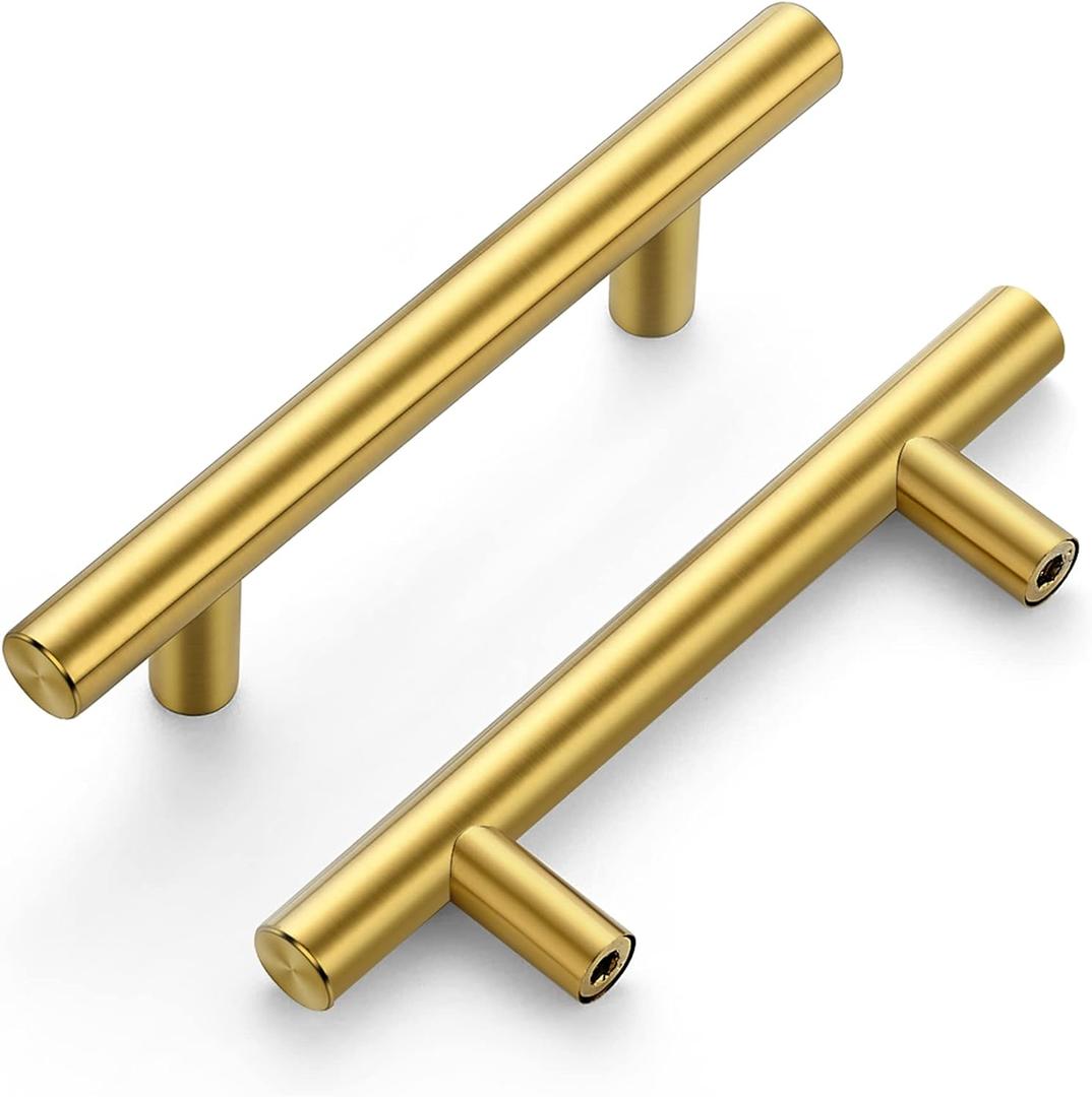 Ravinte 5 Pack | 5'' Cabinet Pulls Brushed Brass Stainless Steel Kitchen Drawer Pulls Cupboard Pulls Cabinet Handles 5Length with 3 Hole Center
