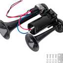 12V Black Waterproof Truck Horn with Compressor,150dB Integrated Dual Tube High/Low Tone Air Horn kit for Car/Motorcycle/Trucks/Pickup/SUV/Van/Lorries/Boats