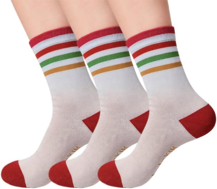 Retro Stripes Cotton Crew Socks for Women&Men - Soft Breathable Mid-Calf Socks,Durable Cushioned Sole for Daily Wear,Casual Outfits & All-Day Comfort (3 Pairs)