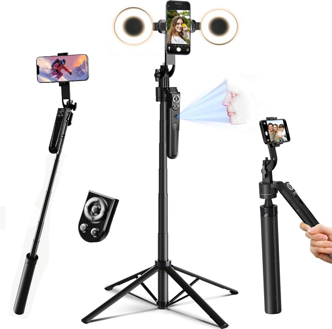 Auto Face Tracking Tripod for iPhone with Light 70.9 Selfie Stick Tripod Stand Follows Your Movement 360Phone Camera Tripod with Wireless Remote for Content Creator Vlog Live Stream Video Recording