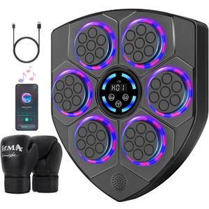 TGLLM Music Boxing Machine, Wall Mounted Boxing Machine with Gloves, Smart Music Punching Target for Kids Adult, LED Electronic Boxing Workout Machine with 9 Modes & 9 Speeds