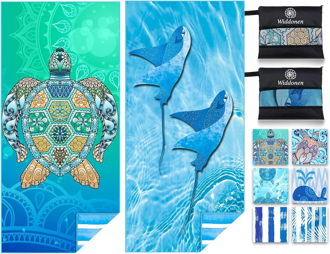 2 Pack Microfiber Lightweight Beach Towel Sand Free Quick Dry Absorbent Thin Compact Towels for Swimming Pool Camping Beach Accessories Large Easy Pack Travel Things for Vacation Essentials Gift