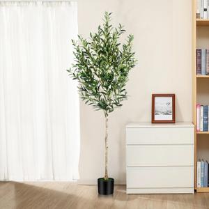 6FT Olive Tree Artificial Indoor - Tall Faux Olive Tree with Wood Trunk and Lifelike Fruits - Fake Plants in Pot for Home Office Living Room Decor