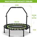 ONETWOFIT Foldable Rebounder Trampoline for Adults, 40” Mini Fitness Trampoline Adjustable Foam Handle Bungees, Quiet Exercise Trampoline for Personal Indoor Workout (40IN-with Handle)