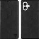 ZZXX for iPhone 16 Wallet Case with [RFID Blocking] Card Slot Stand Strong Magnetic Leather Flip Fold Protective Phone Case for iPhone 16 Case Wallet(Black-6.1 inch)