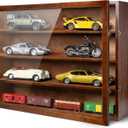 1/18 Scale Diecast Display Case - Wall Mount Clear Model Car Display Case Model Cars Storage Cabinet Rack with Acrylic Door (Cherry, 8 Cars)