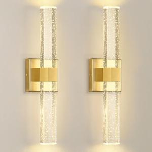 Set of 2 Gold LED Wall Sconce Lights Warm Light Modern Crystal Wall Lights Vanity Lighting Fixtures Sconces for Bathroom Living Room Bedroom Dining Room Hallway