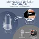5 x Short Almond Gel Nail Tips: 240 PCS Pre-Shaped False Acrylic Nail Tips Clear Fake Nails Extension Full Cover for Nail Manicure Home DIY Women 12 Sizes