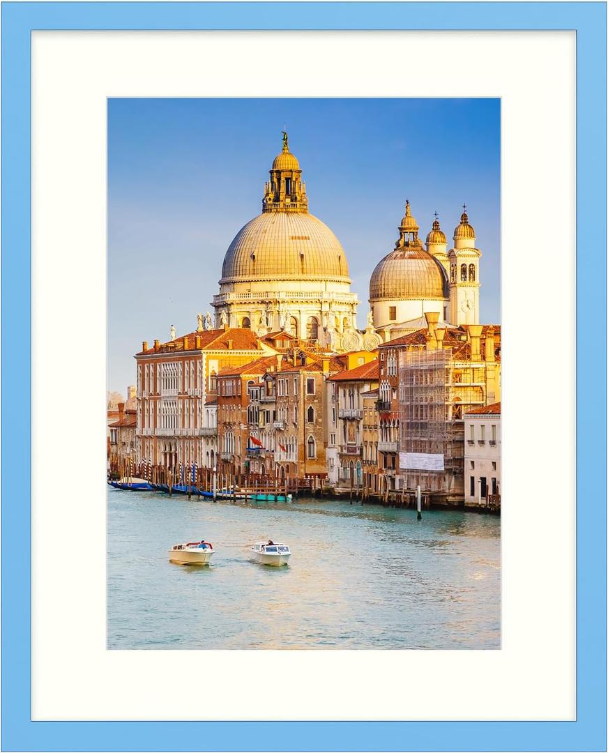 wyooxoo 16x20 Picture Frame Blue Solid Wood Photo Frames Display Pictures 12x16 with Mat or 16x20 Without Mat Colorful Frame For Horizontal Vertical Wall Mounting