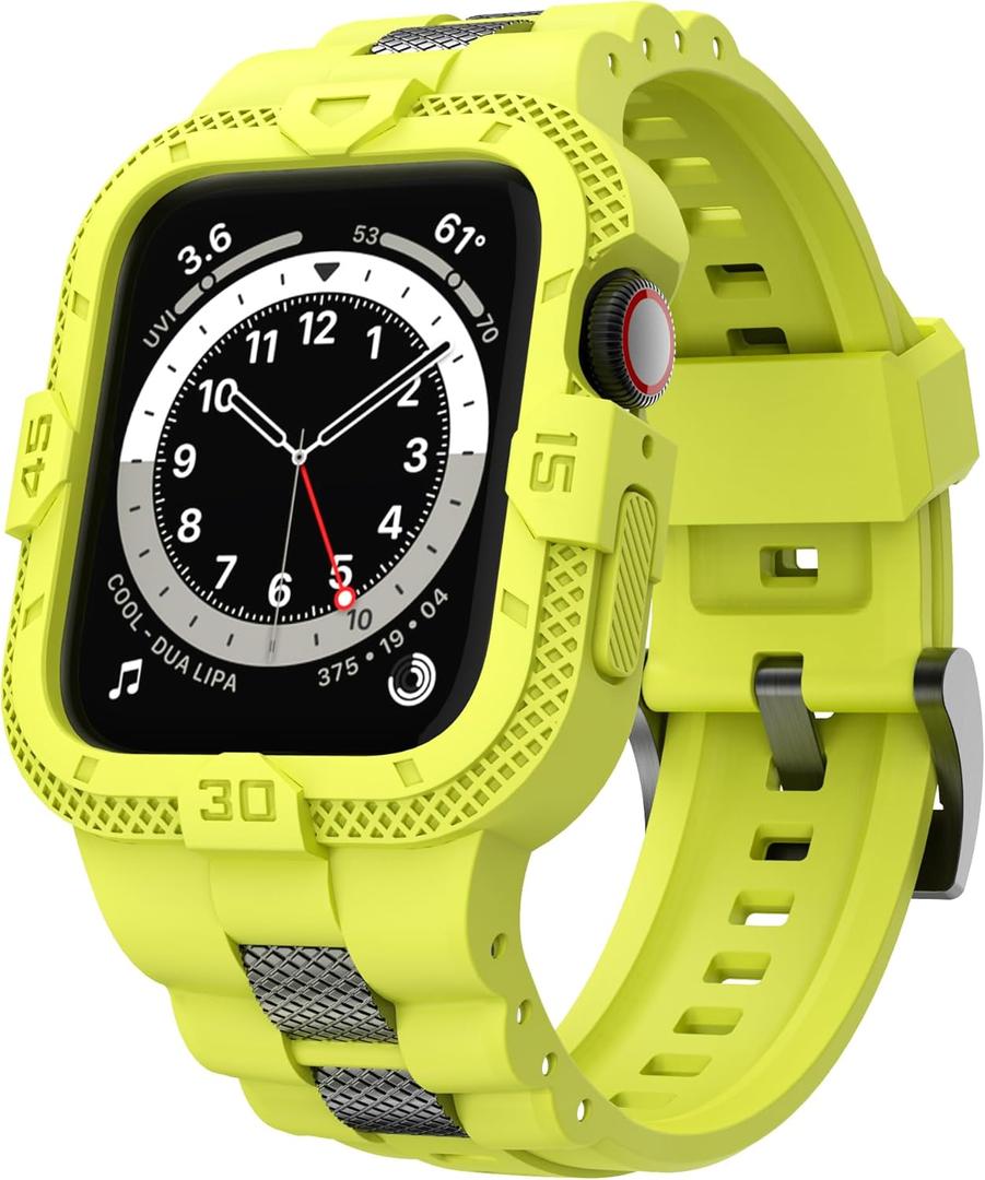 GELISHI Bands Compatible for Apple Watch Band 41mm 40mm 38mm, Men Sport Rugged Band with Protective Case for Watch Series 9 8 7/Series 6 SE 5 4 3 (Fluorescent Green)