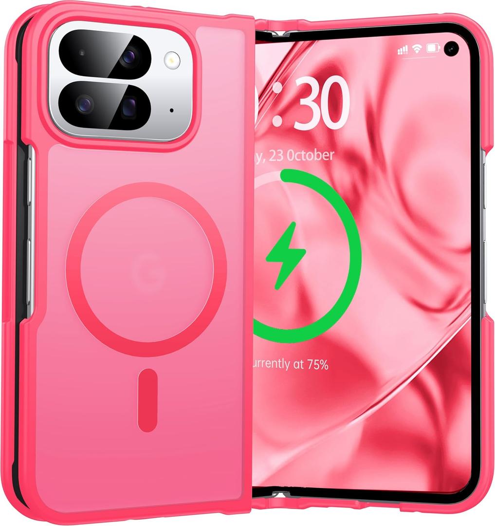 Magnetic for Google Pixel 10 Pro Fold Case [Compatible with MagSafe][Anti-Fingerprint][Military Grade Drop Proof] Hard Back & Soft Silicone Bumper for 10 Pro Fold Phone Case,Light Red