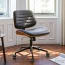 Sytopia Small Desk Chair for Home Office, Adjustable Height Swivel Armless Office Chair No Arms, Mid Century Modern Chair with Wheels, Walnut Wooden Sturdy Furniture, Easy Assembly, Vintage Black