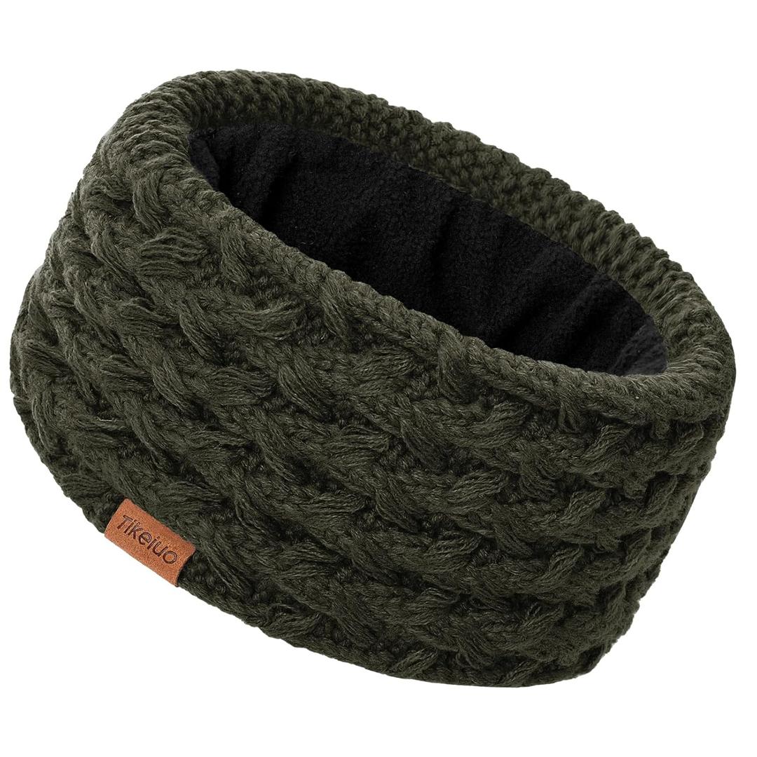 Winter Headbands for Women Ear Warmer Knitted Thick Fleece Lined Headbands for Cold Weather Gift (Army Green, One Size)