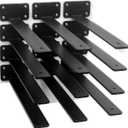 12 Pack - 12 inch Black Hidden L Shelf Bracket (1/5 Inch Thicked) Iron Floating Shelf Brackets Rustic Industrial Metal Brackets for Shelf Support