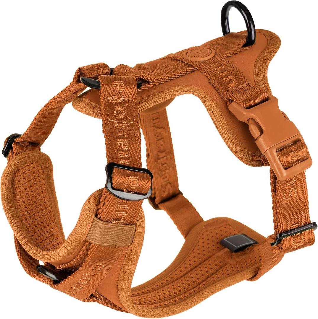 No Pull Dog Harness with Lycra, Three-Point Force Dispersion & 3D Padding, Adjustable Breathable Mesh for Dogs(Carmel Brown,S) (S(Neck:13.0-22.0,Chest:16.0-25.0))
